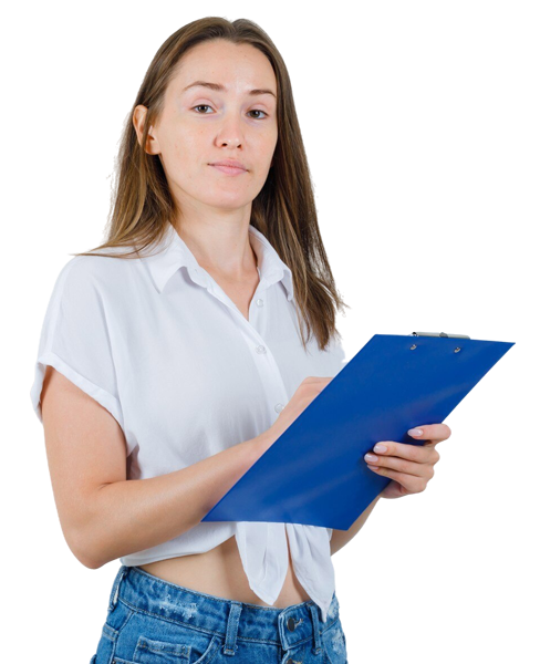 Professional businesswoman holding a clipboard and reviewing documents, representing expert financial consultation and strategic services for M&A Advisory Arizona.