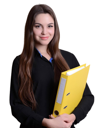 Professional businesswoman holding a yellow file folder and smiling confidently, representing trusted financial expertise and strategic transaction services through M&A Advisory New Jersey.