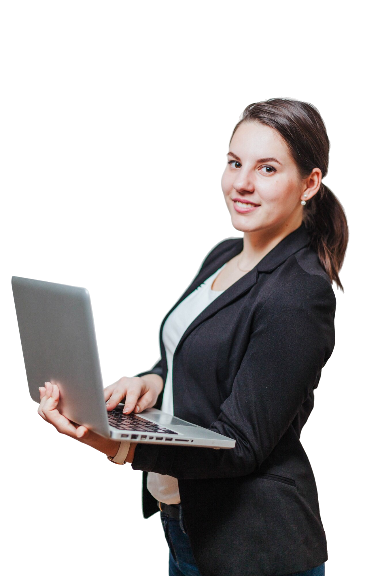 Professional business consultant holding laptop representing expert merger & acquisition consulting seattle wa and strategic corporate advisory services.